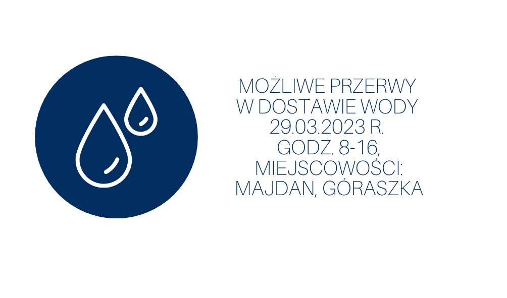 29.03.2023 w godz 8-16 przerwy w dostawie wody m. Majdan. Góraszka