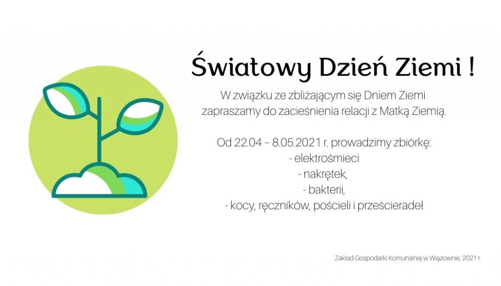 Plakat o Zbiórce przedmiotów z okazji Dnia Ziemi