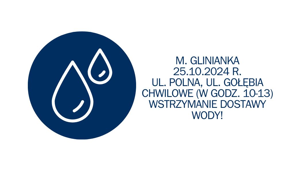 M. Glinianka 25.10.2024 r. ul. Polna i ul. Gołębia chwilowe wstrzymanie dostaw wody (w godz. 10-13)