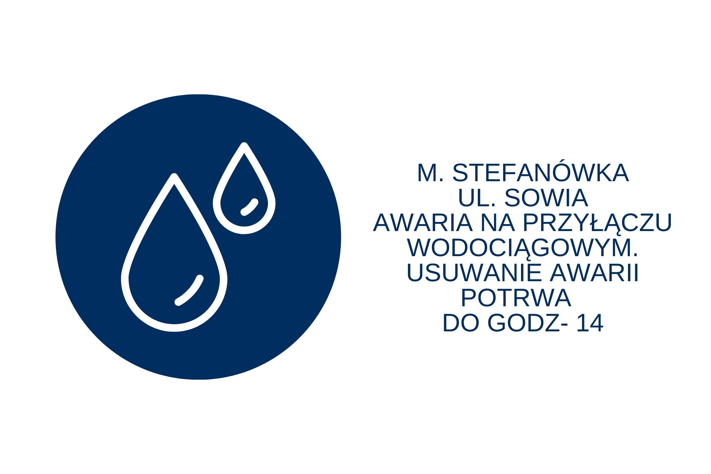 M. Stefanówka ul. Sowia awaria na przyłączu wodociągowym. Usuwanie awarii potrwa do godz. 14:00