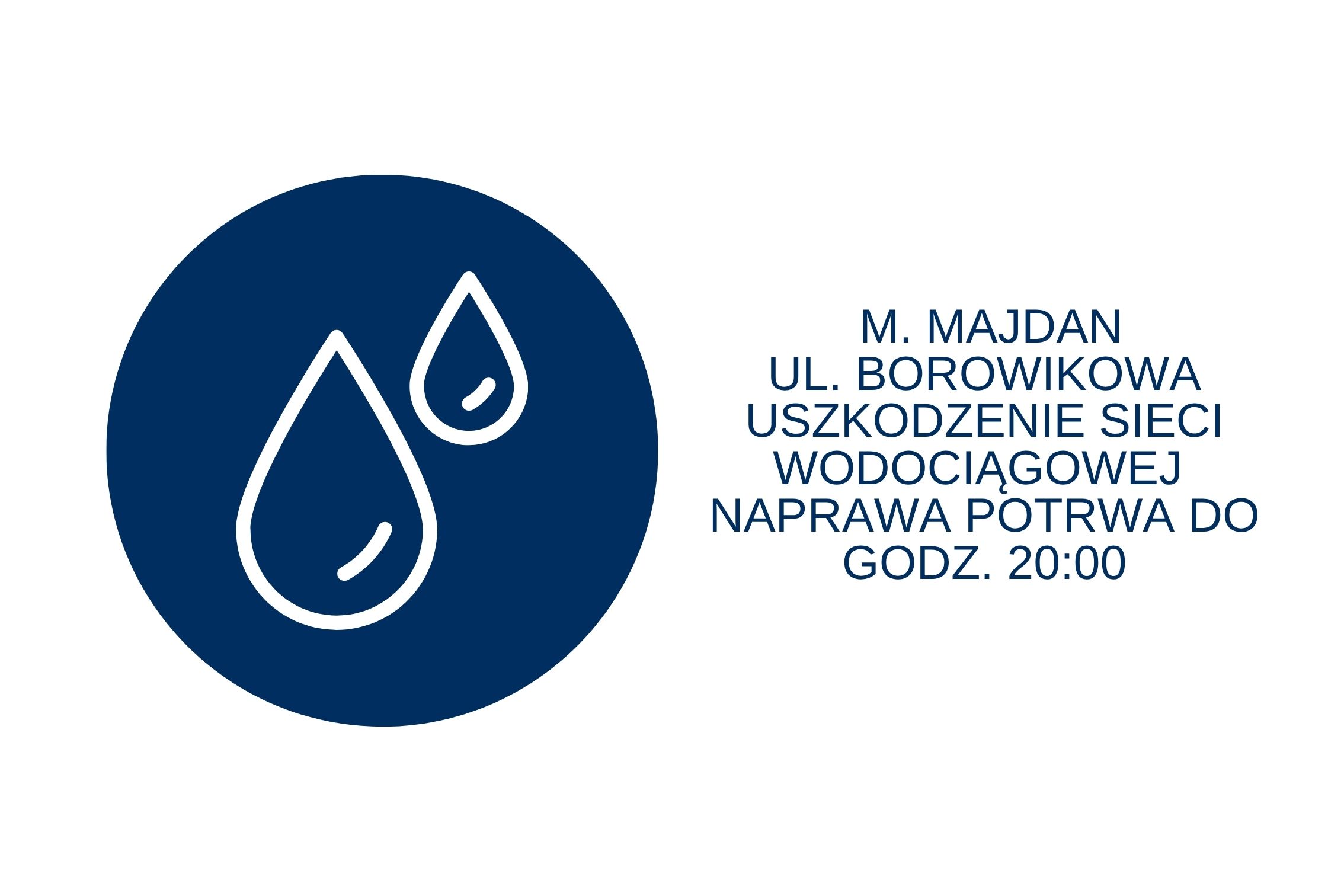 M. Majdan ul. Borowikowa, uszkodzenie sieci wodociągowej, naprawa potrwa do godz. 20:00